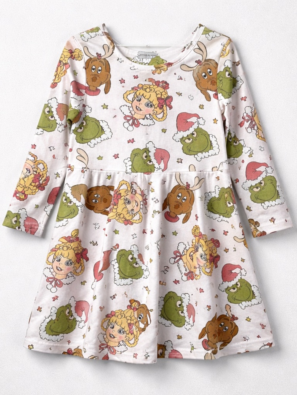 Rylee Faith pink Grinch print long sleeve twirl dress size 5